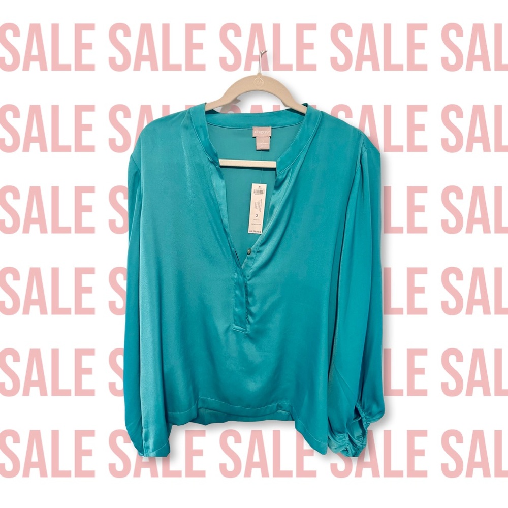 Chico’s bishop sleeve, blouse, dark aqua, size 3
Gorgeous color! NWT